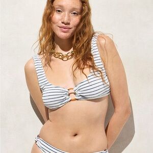J. Crew Claudia O-Ring Scrunchie Stripe Bikini Top NWT M